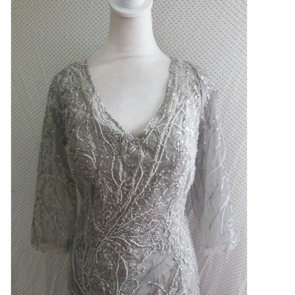 NEW LA FEMME Gray SEQUIN Embroidered MOTHER OF THE GROOM DRESS Mermaid GOWN 12 - Picture 6 of 16